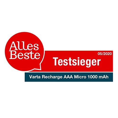Varta Recharge Accu Power, recargable - Pilas de NiMH AAA Micro (paquete de 2 unidades, 1000 mAh) - Recargables sin efecto de memoria - Listo para usar