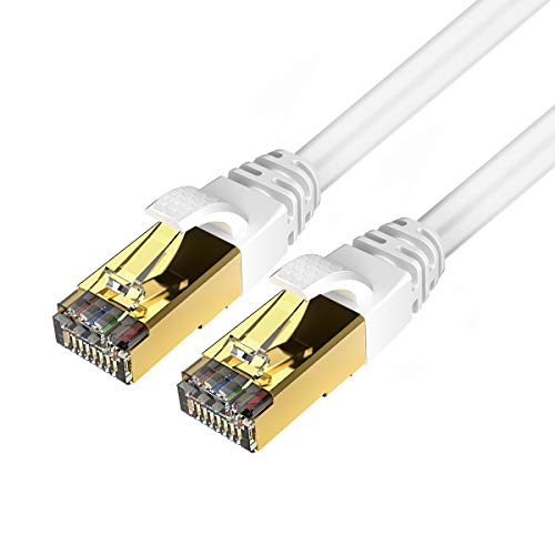 Veetop Cable Ethernet Cat 8 de Red con Conectores rj45 Oro para 40 Gigabit Internet LAN (0,5m x 2 Piezas, Blanco)
