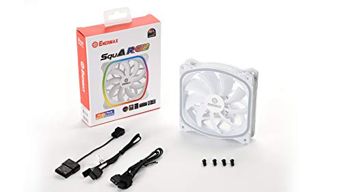 Ventilador RGB LED cuadrado para caja PC ultra silencioso, diseño de gama alta ENERMAX Squa RGB White Adressable 120 mm (UCSQARGB12P-W-SG), pack unitario, Plug & Play