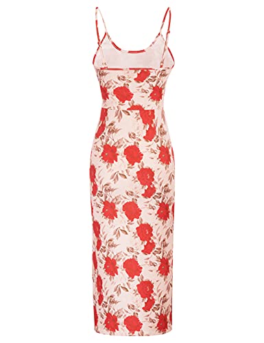 Vestido Estampado Floral Bodycon sin Mangas para Fiesta Midi XXL Rojo(CL110S21-03)