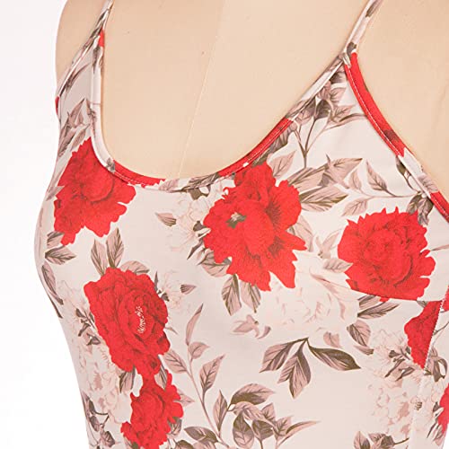 Vestido Estampado Floral Bodycon sin Mangas para Fiesta Midi XXL Rojo(CL110S21-03)