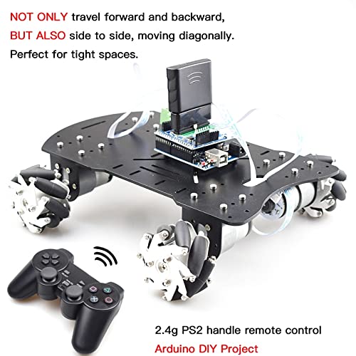 VIKEP Ps2 Control de Control Inteligente RC Mecanum Wheel Robot Car Ajuste omnidireccional for Arduino con Motor de codificador 12V Bricolaje Proyecto Madre Juguete