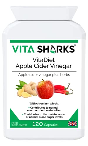 VitaDiet Vinagre de sidra de manzana con cromo para un metabolismo saludable, sistema inmunológico natural, apoyo para adelgazar, adelgazar y perder peso (120 cápsulas veganas)
