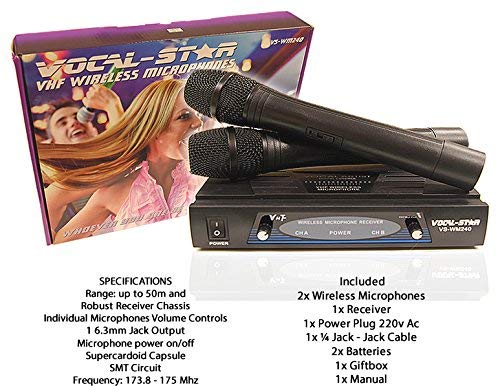 VocalStar WM-240 2 VHF Wireless Microphones Set System With EU Adapter