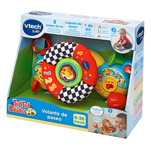 VTech Volante de Paseo Tut Tut Bólidos, Juguete para el Carrito con Tiras de Sujeción, Simulador de Conducción que Enseña Palabras Nuevas y Seguridad Vial (80-192522) , color/modelo surtido