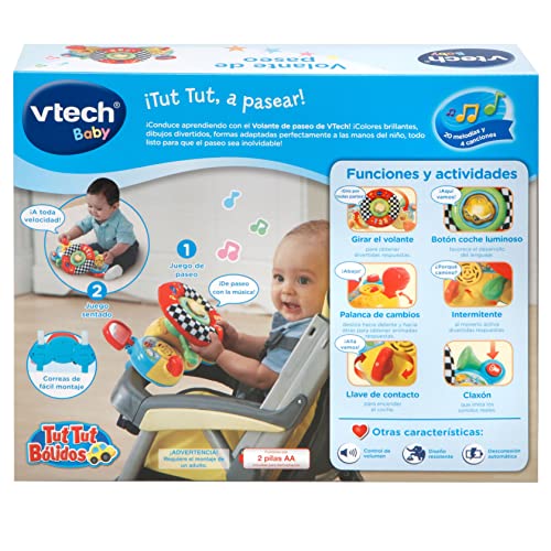 VTech Volante de Paseo Tut Tut Bólidos, Juguete para el Carrito con Tiras de Sujeción, Simulador de Conducción que Enseña Palabras Nuevas y Seguridad Vial (80-192522) , color/modelo surtido