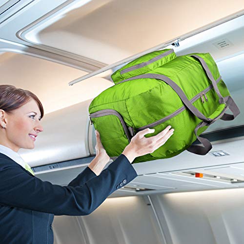 WANDF Foldable Travel Bag with Shoe Compartment Lightweight Sports Bag for Travel Gym Sport Holiday Waterproof Nylon (Verde 40L, 40L)