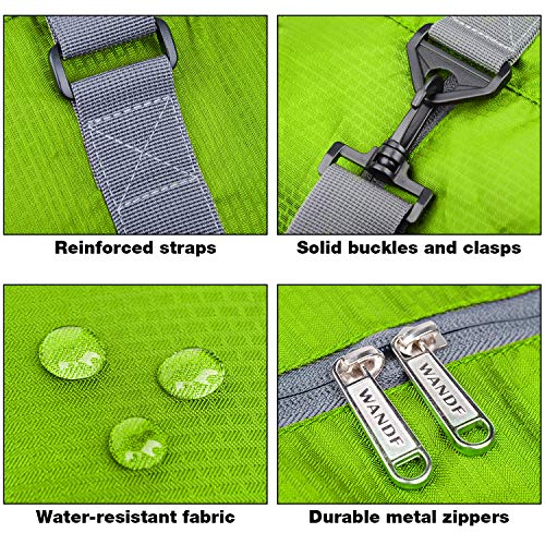 WANDF Foldable Travel Bag with Shoe Compartment Lightweight Sports Bag for Travel Gym Sport Holiday Waterproof Nylon (Verde 40L, 40L)