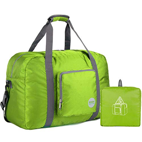 WANDF Foldable Travel Bag with Shoe Compartment Lightweight Sports Bag for Travel Gym Sport Holiday Waterproof Nylon (Verde 40L, 40L)