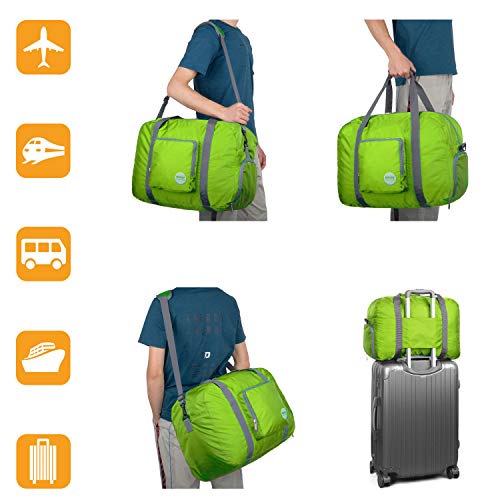 WANDF Foldable Travel Bag with Shoe Compartment Lightweight Sports Bag for Travel Gym Sport Holiday Waterproof Nylon (Verde 40L, 40L)