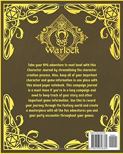 Warlock Character Sheet Journal: DnD Notebook With 50 Character Pages and 100 Mixed Pages (Lined, Graph, Hex & Blank) For Role Playing Fantasy Games I ... Sheets Journals - Class Design Covers)