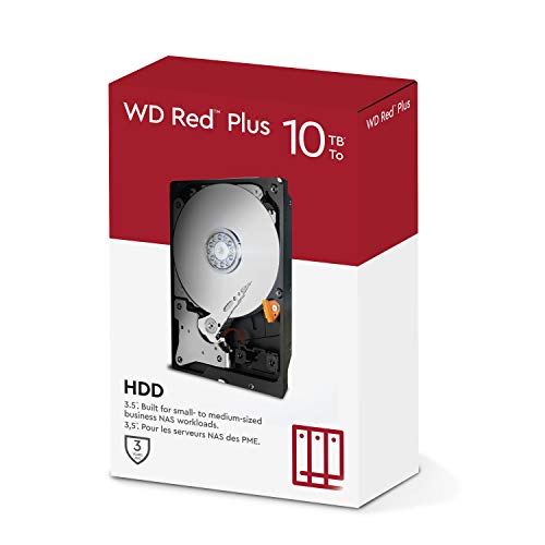 WD Red Plus 10 TB NAS Disco duro interno de 3.5 pulgadas, Clase de 5400 r. p. m., SATA de 6 Gb/s, CMR y Caché de 256 MB
