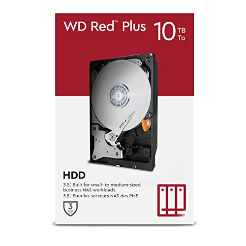 WD Red Plus 10 TB NAS Disco duro interno de 3.5 pulgadas, Clase de 5400 r. p. m., SATA de 6 Gb/s, CMR y Caché de 256 MB