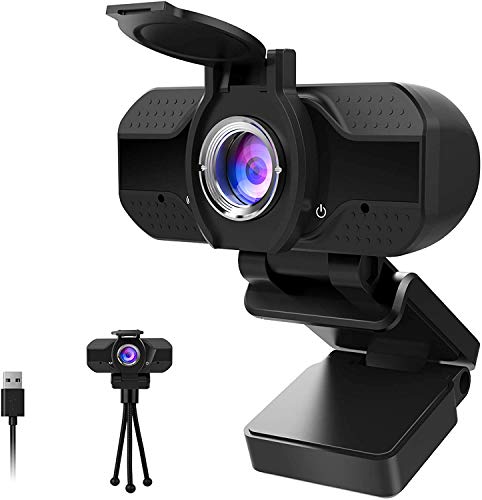 Webcam 1080P Full HD con Micrófono Y Cubierta de Privacidad, GUORUI 1080P Webcame USB Web Camera con Trípode, para Portátil Videollamadas, Conferencias, Juegos, Plug y Play, Cámara Web de Enfoque Fijo