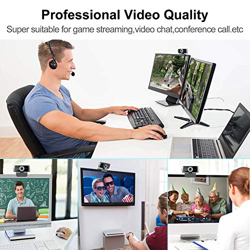 Webcam 1080P Full HD Webcam Streaming PC Cámara Web Videollamadas y Pantalla con Micrófonos Estéreo y Audio para Windows y Mac Compatible con Xbox One