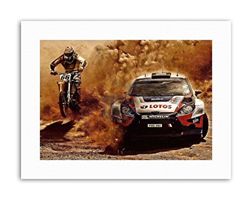 Wee Blue Coo Lienzo con impresión Motocross Bike Rally Car Dirt Race Picture Sport