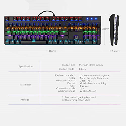 weymilady Alloy Mechanical Gaming Teclado y Mouse Combinado con Multimedia Gaming Teclado Mecánico Interruptor Azul 104 Llaves Atrapado ANTHOSTS ANTHOSTS Arco