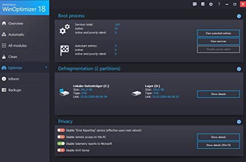 WinOptimizer 18 - 10 USER - Superior performance, stability and privacy for your PC Windows 11, 10, 8.1, 8, 7