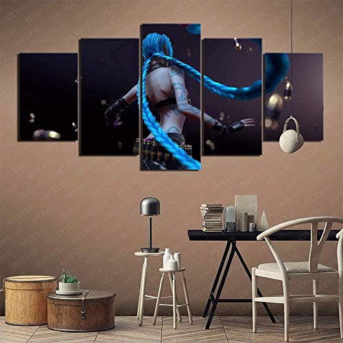 wodclockyui 5 Piezas Cuadro de Lienzo- Jinx Pintura 5 Impresiones de imágenes Decoración de Pared para el hogar Pinturas y Carteles de Arte HD 200cmx100cm sin Marco de League of Legends