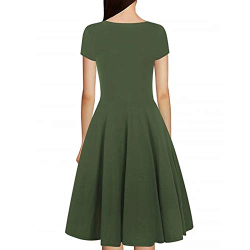 Women's Criss-Cross Necklines V-Neck Cap Sleeve Floral Casual Work Stretch Swing Summer Dress Party Dress Army Green(M)