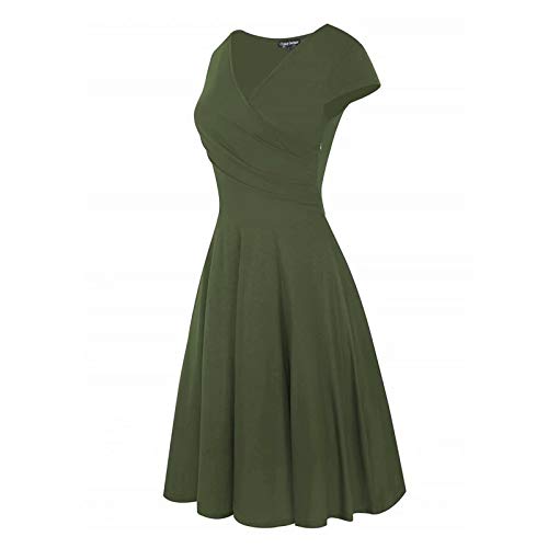 Women's Criss-Cross Necklines V-Neck Cap Sleeve Floral Casual Work Stretch Swing Summer Dress Party Dress Army Green(M)