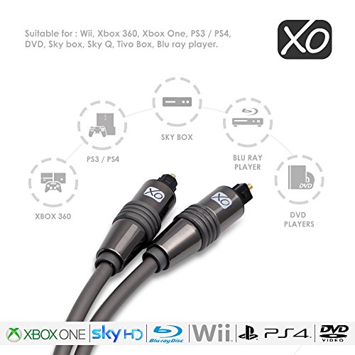 XO Premium Install Series - Cable óptico digital Toslink (conectores dorados de 24 k, 1 m)