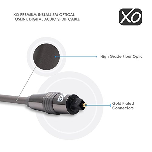 XO Premium Install Series - Cable óptico digital Toslink (conectores dorados de 24 k, 1 m)