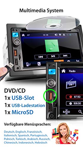 XOMAX XM-2D6913 Radio de Coche I Autoradio con Bluetooth Manos Libres I 6,5“ 16,51cm Pantalla táctil I Mirroring de la Pantalla para Android I RDS FM Tuner I DVD, CD, SD, USB I 2 DIN