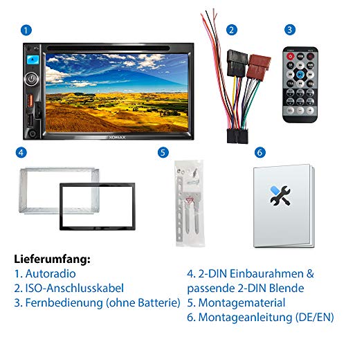 XOMAX XM-2D6913 Radio de Coche I Autoradio con Bluetooth Manos Libres I 6,5“ 16,51cm Pantalla táctil I Mirroring de la Pantalla para Android I RDS FM Tuner I DVD, CD, SD, USB I 2 DIN