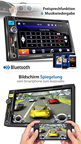XOMAX XM-2D6913 Radio de Coche I Autoradio con Bluetooth Manos Libres I 6,5“ 16,51cm Pantalla táctil I Mirroring de la Pantalla para Android I RDS FM Tuner I DVD, CD, SD, USB I 2 DIN