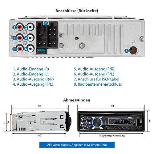 XOMAX XM-CDB624 Radio de Coche con Lector de CD I Bluetooth Manos Libres I RDS Radio Tuner I Micro SD I 2X AUX I 7 Colores de iluminación Ajustables I 1 DIN