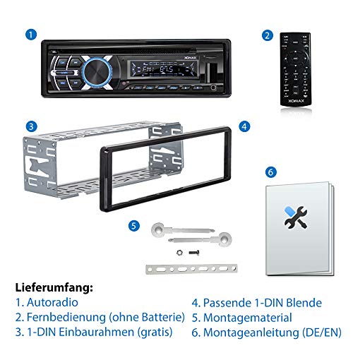 XOMAX XM-CDB624 Radio de Coche con Lector de CD I Bluetooth Manos Libres I RDS Radio Tuner I Micro SD I 2X AUX I 7 Colores de iluminación Ajustables I 1 DIN