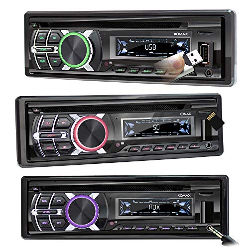 XOMAX XM-CDB624 Radio de Coche con Lector de CD I Bluetooth Manos Libres I RDS Radio Tuner I Micro SD I 2X AUX I 7 Colores de iluminación Ajustables I 1 DIN