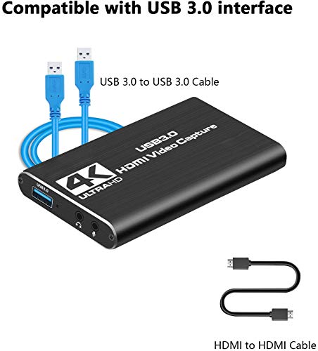 Y&H 4K Tarjeta de Captura de Juegos,HDMI a USB3.0 Captura de Video Audio HD 1080P 60HZ Dispositivo de grabación de Juegos con transmisión en Vivo para PS4,Nintendo Switch,Xbox One,Xbox360,Wii U
