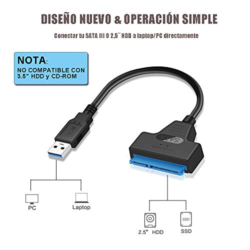 YiYunTE Cable Adaptador USB 3.0 a SATA 2.5 para Disco Duro 2.5 SSD HDD Cable Conversor USB a SATA Convertidor Externo SATA III Convertidor con UASP Hard Drive Adapter USB SATA III de 22 Pines