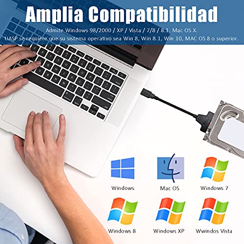 YiYunTE Cable Adaptador USB 3.0 a SATA 2.5 para Disco Duro 2.5 SSD HDD Cable Conversor USB a SATA Convertidor Externo SATA III Convertidor con UASP Hard Drive Adapter USB SATA III de 22 Pines