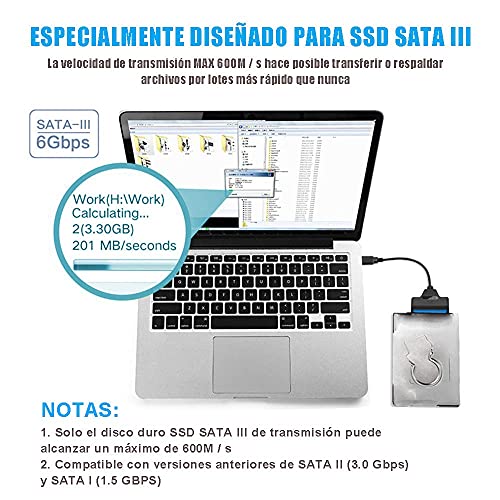 YiYunTE Cable Adaptador USB 3.0 a SATA 2.5 para Disco Duro 2.5 SSD HDD Cable Conversor USB a SATA Convertidor Externo SATA III Convertidor con UASP Hard Drive Adapter USB SATA III de 22 Pines