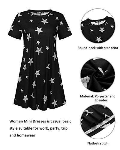 YOINS Mini vestidos de manga corta casual sueltos con estampado de estrellas, cuello redondo, camiseta larga