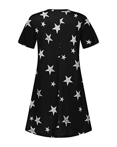 YOINS Mini vestidos de manga corta casual sueltos con estampado de estrellas, cuello redondo, camiseta larga