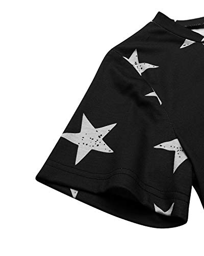 YOINS Mini vestidos de manga corta casual sueltos con estampado de estrellas, cuello redondo, camiseta larga