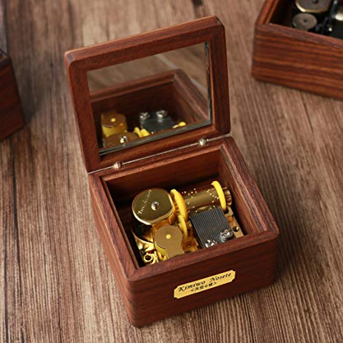 Youtang Caja de música, madera de nogal, tamaño mini, caja musical de 18 notas, regalo de música, juego de The Lion Sleeps Tonight (movimiento dorado)