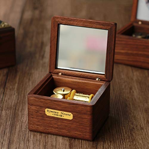 Youtang Caja de música, madera de nogal, tamaño mini, caja musical de 18 notas, regalo de música, juego de The Lion Sleeps Tonight (movimiento dorado)