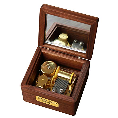 Youtang Caja de música, madera de nogal, tamaño mini, caja musical de 18 notas, regalo de música, juego de The Lion Sleeps Tonight (movimiento dorado)