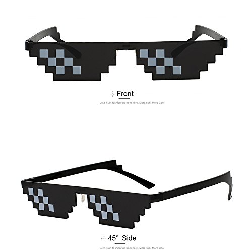 YSSHUI [3 unidades] Thug Life Gafas de sol, para hombres y mujeres, de vidrio, 8 bits Mosaico Pixelado Unisex gafas de sol, juguete – negro.
