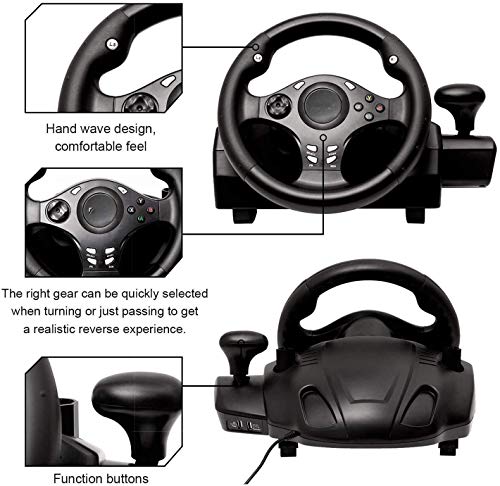 ZBBN Volante para PC, retroalimentación del Juego, Fuerza de conducción, Volante de Carreras con Pedales sensibles para PS4, PS3, PS2, PC, X360, NS Switch
