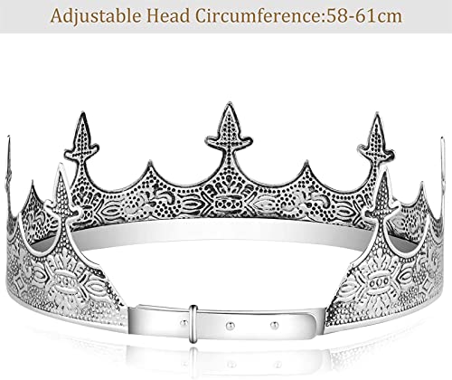 ZFQZKK Metal King Crown Antique Silver King Crown for Party King Party Party Crown Medieval Accesorios for Disfraces for Adultos y niños Vestido de Novia (Color : Sliver)