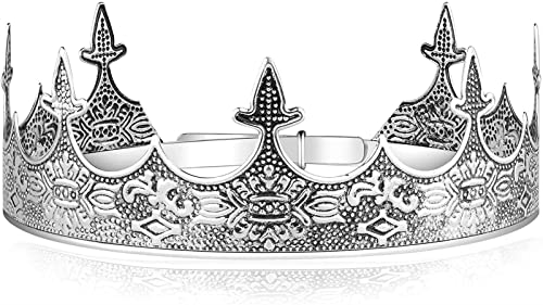 ZFQZKK Metal King Crown Antique Silver King Crown for Party King Party Party Crown Medieval Accesorios for Disfraces for Adultos y niños Vestido de Novia (Color : Sliver)