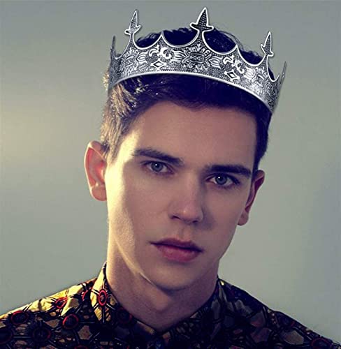 ZFQZKK Metal King Crown Antique Silver King Crown for Party King Party Party Crown Medieval Accesorios for Disfraces for Adultos y niños Vestido de Novia (Color : Sliver)