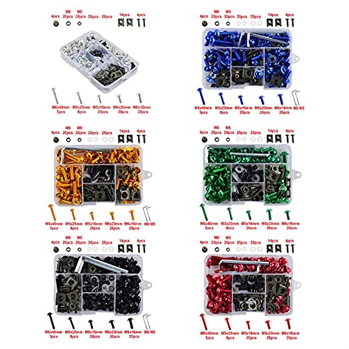 ZGDUGFU Clips de Tornillos, 177pcs / Set CNC Aleación M6 M5 Pernos de carenado Kit Bodywork Tornillos Tuercas para Motocicleta 6 Colores (Color : Gold)