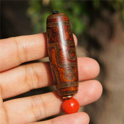 ZHIBO Real Natural Tibetano dzi Antiguo ágata 9 Ojos Totem Amuleto Colgante de los Granos 55 × 20 mm